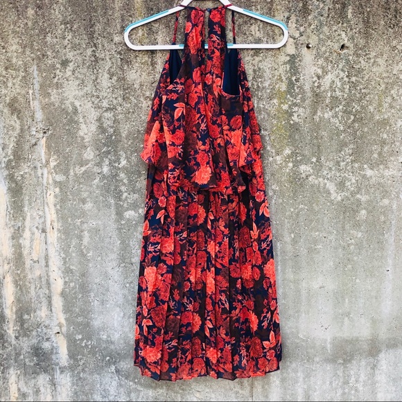ASOS Red and Navy Floral Pleated Dress - Picture 7 of 10